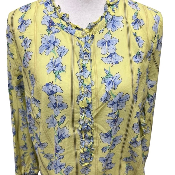 TALBOTS Soft Cotton Popover Top Ruffled Blue/Yellow Floral - Long Sleeve - Sz 1X - Picture 7 of 13